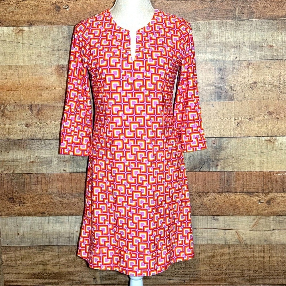 Jude Connally Megan Pink/Orange Geometric Print Tunic Dress size Small